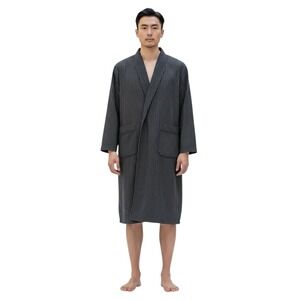 Polo Ralph Lauren Robe Men L/XL Black White Grid Check 100% Cotton Shawl Collar